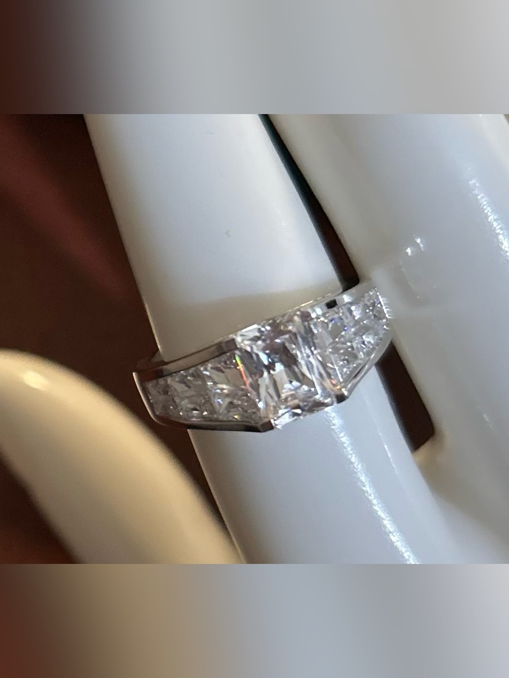 Stunning Silver-Tone Clear Crystal Channel-Set Ring - White